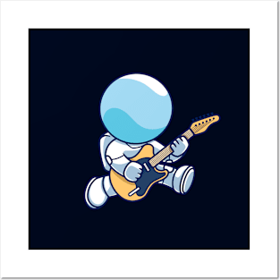 astronaut playing guitar Posters and Art